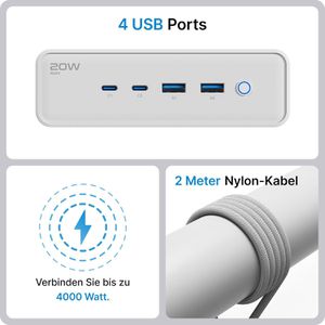 Produktbild für Steckdosenleiste Voomy Power S20 20W, mit 2m Kabel