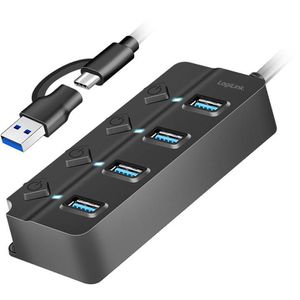 USB-Hub LogiLink UA0419, schwarz, mit Netzteil