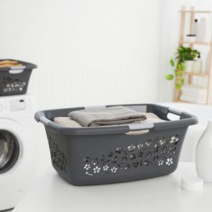 Produktbild für Wäschekorb Rotho Flowers, anthrazit, mit 4 Griffen