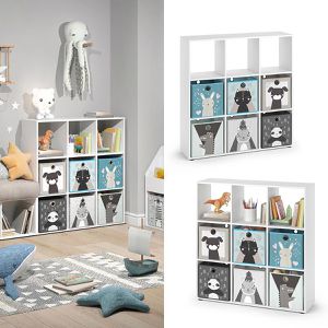 Produktbild für Bücherregal Vicco Nove, weiß, mit 6 Faltboxen