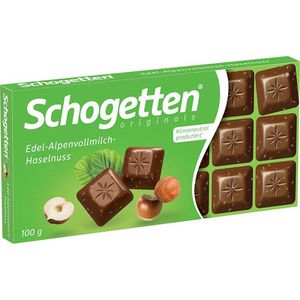 Schogetten Tafelschokolade Edel-Alpenvollmilch, Haselnuss, 100g , 18 Stück