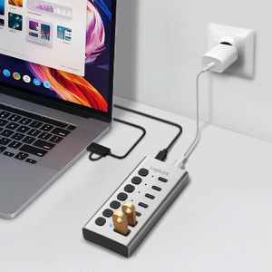 Produktbild für USB-Hub LogiLink UA0447, silber, mit Netzteil