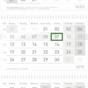 Produktbild für 3-Monatskalender Häfft 12313-8, Blattgold, mit Ferienübersicht
