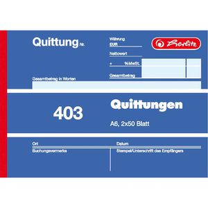 Produktbild für Quittungsblock Herlitz 403, fälschungssicher, MwSt. separat