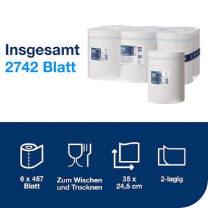 Produktbild für Putztuchrolle Tork 101250, M2, aus Zellstoff, weiß