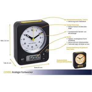 Produktbild für Wecker TFA 60.1511.01.07 Combo schwarz, analog