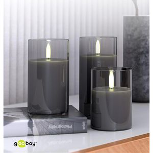 Produktbild für LED-Kerze Goobay 77755, Echtwachs im Glas, grau