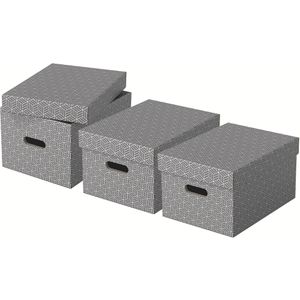Esselte Aufbewahrungsbox Home M 628283, 19L, mit Deckel, Pappe, grau, 27 x  37 x 21cm, 3 Stück – Böttcher AG
