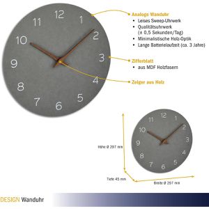 Produktbild für Wanduhr TFA 60.3054.10, Holz, analog, Quarzuhr