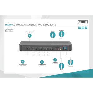 Produktbild für KVM-Switch Digitus DS-12890, DP / USB 3.0 / Audio