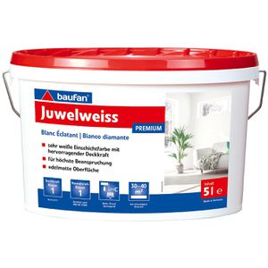 Baufan Wandfarbe Juwel Weiß, weiß, Dispersionsfarbe, matt, 2,5 Liter