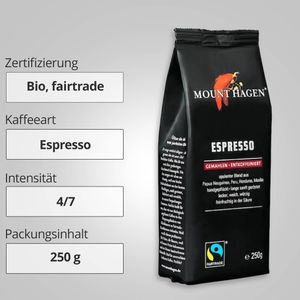 Produktbild für Kaffee Mount-Hagen Espresso Decaf, entkoffeiniert, BIO