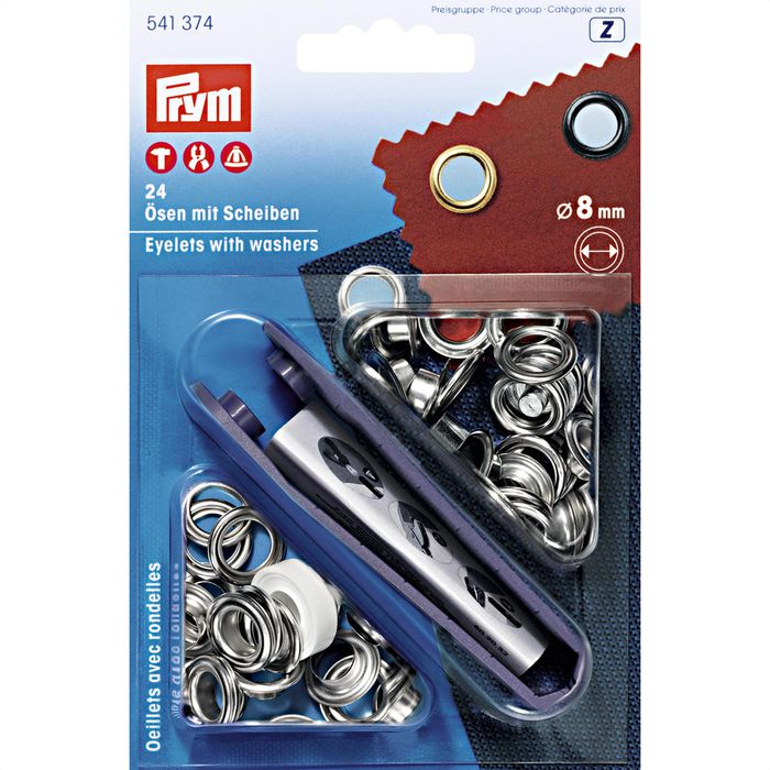 Prym Ösen 541374 mit Scheiben und Werkzeug, Ø 8 mm, Länge 5 mm, 24 Stück - Böttcher AG