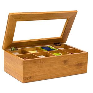 Teebox Relaxdays 10019145-408 für Teebeutel, braun, aus Bambus