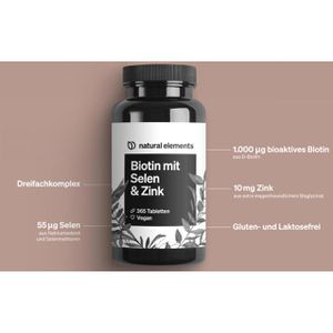 Produktbild für Vitamin-B natural-elements Biotin, Selen &amp; Zink, 365 Tabletten