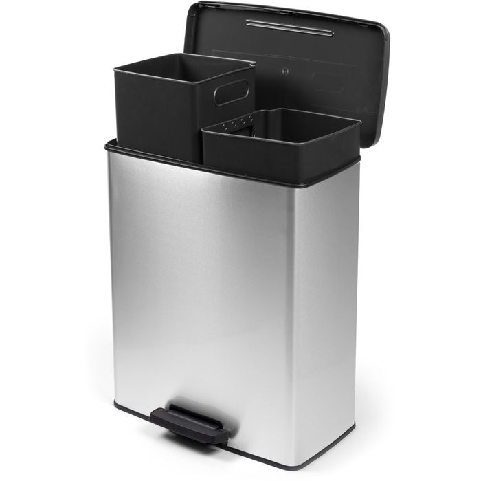 Curver Mülleimer Deco Bin Slim Duo, silber, aus Kunststoff, geruchssicher, 2x 26 Liter – Böttcher AG