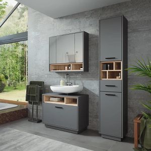 Produktbild für Badmöbel-Set Vicco Beatrice, anthrazit / sonoma eiche,3-teilig