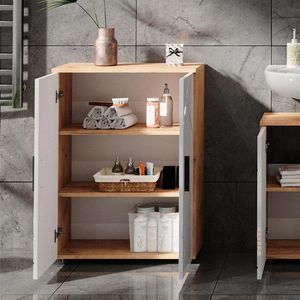 Produktbild für Badschrank Vicco Irma, mit 4 Füßen, weiß / eiche