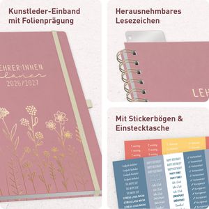 Produktbild für Lehrerkalender Häfft Fine Flowers rose, Schuljahr 2026/2027