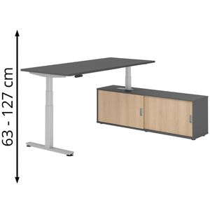 Schreibtisch Hammerbacher XDSM, 29863, graphit, mit Sideboard