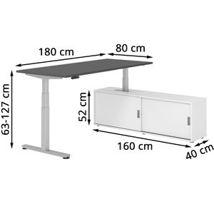 Produktbild für Schreibtisch Hammerbacher XDSM, 29771, graphit, mit Sideboard