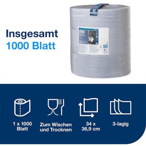 Produktbild für Putztuchrolle Tork 128407, W1, aus Zellstoff, blau