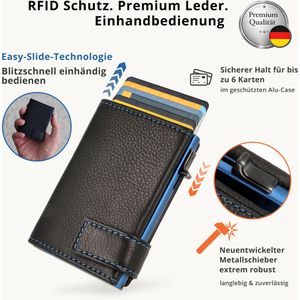 Produktbild für Kreditkartenetui SecWal Echt Leder blau/schwarz, für 10 Karten