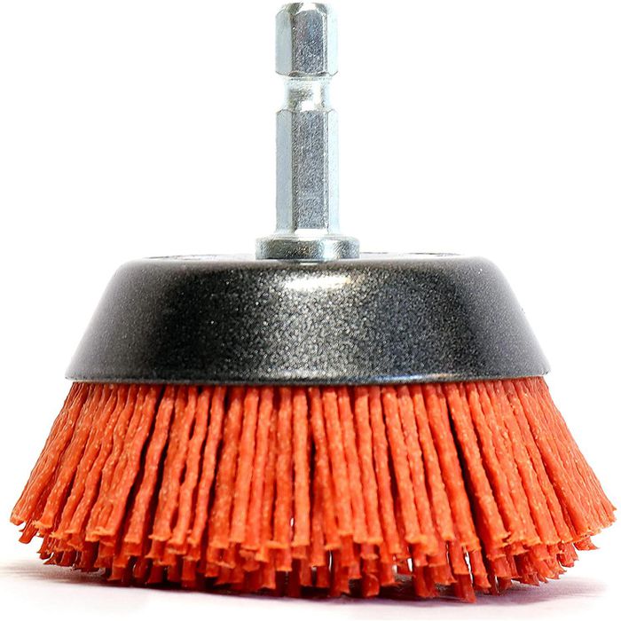 S&R Nylon-Topfbürste Feinkörnig 65 Mm – 1/4 Zoll Sechskantschaft, Für Bohrmaschinen, Metall- Und Holzoberflächen