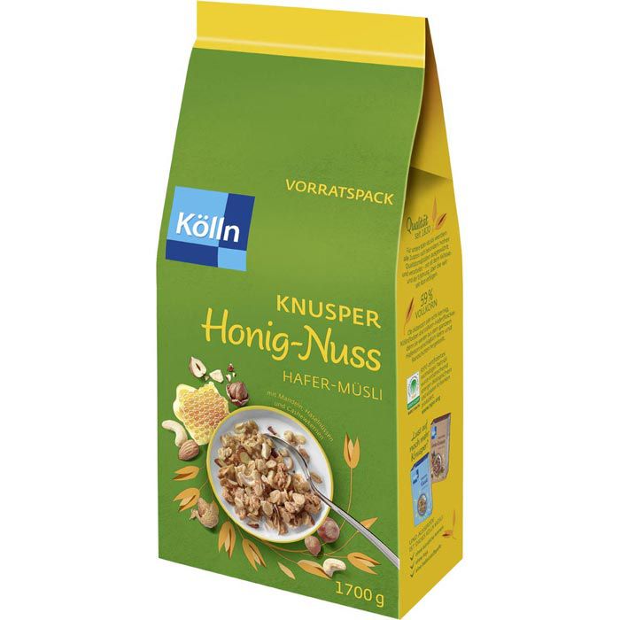 Kölln Müsli Knusper Honig-Nuss, Vorratspack, 1700g (1,7kg) - Böttcher AG