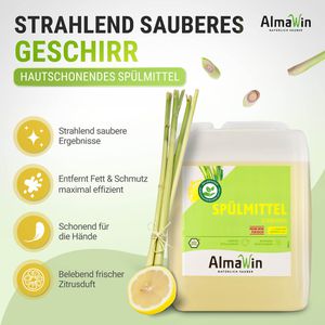 Produktbild für Spülmittel AlmaWin Zitronengras, mikroplastikfrei, Konzentrat