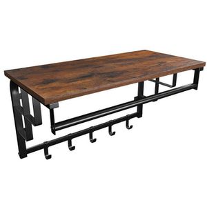Vasagle Wandgarderobe LCR12BX, Metall / Holz, 66 x 27cm, Kleiderstange und 5 Haken, braun, vintage
