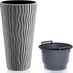 Produktbild für Übertopf Prosperplast Sandy Slim, steingrau, Ø 39 x 71 cm