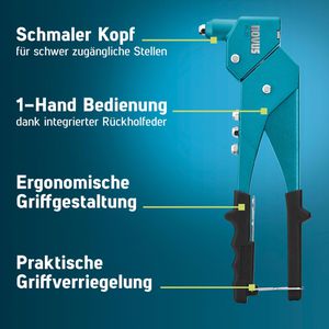 Produktbild für Blindnietzange Novus-Tools N-25, 032-0054, Kopf 360°, Set