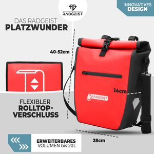 Produktbild für Gepäckträgertasche Radgeist PRD-20-53, rot, 20 Liter