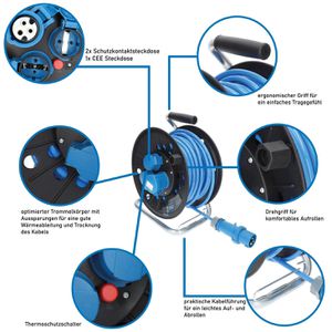 Produktbild für Kabeltrommel Kalle-das-Kabel Camping H07BQ-F in blau, 25 m
