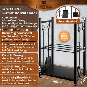 Produktbild für Kaminholzregal Black-Oak Antero, mit Kaminbesteck