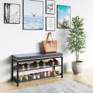 Produktbild für Schuhbank VCM Taliro, schwarz / blau, aus Metall