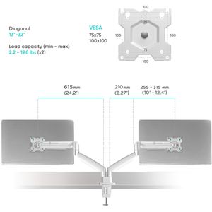 Produktbild für Monitorhalterung Onkron G200-W, VESA 75x75 &amp; 100x100 mm