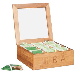 Teebox Relaxdays 10024614, für Teebeutel, natur, aus Bambus