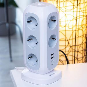 Produktbild für Steckdosenwürfel Verbatim Tower EUPT-01, Schalter, weiß / grau