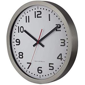 Produktbild für Wanduhr Eurotime 59990, Edelstahl, analog, Funkuhr