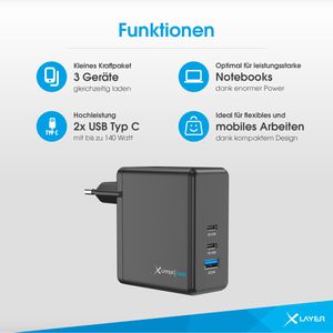 Produktbild für USB-Ladegerät XLayer 220355 GaN, 140 Watt
