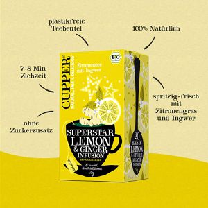 Produktbild für Tee Cupper Superstar Lemon &amp; Ginger, Früchtetee, BIO