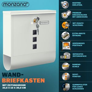 Produktbild für Briefkasten Monzana 108100, weiß, aus Stahl