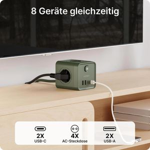 Produktbild für Steckdosenwürfel Voomy Power Cube S7, mit Schalter, grün