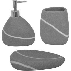 MSV Badaccessoires-Set Zen 143772, 3-teilig, aus Kunststein, grau