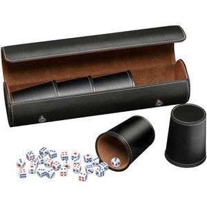 Philos Würfelbecher 7995, Kunstleder, 5 Becher mit 25 Würfeln und Hülle, schwarz