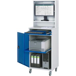 Computerschrank Rau Modell 65, lichtgrau / blau