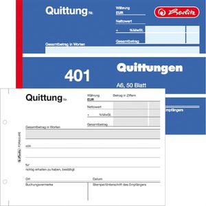 Quittungsblock Herlitz 401, fälschungssicher, MwSt. separat