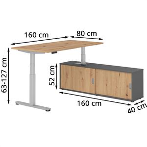 Produktbild für Schreibtisch Hammerbacher XDSM, 29726, asteiche, mit Sideboard